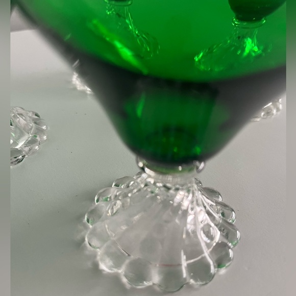 Vintage Anchor Hocking Green Burple Boopie Clear Foot Champagne Sherbet Glass se - Picture 6 of 10
